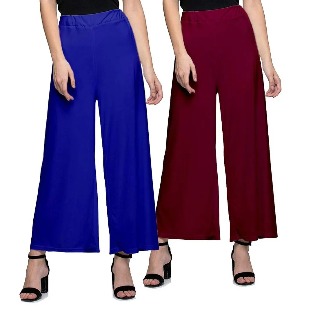 Stylish Women Palazzo Combo Pack Of 2 (Maroon, Navy Blue)