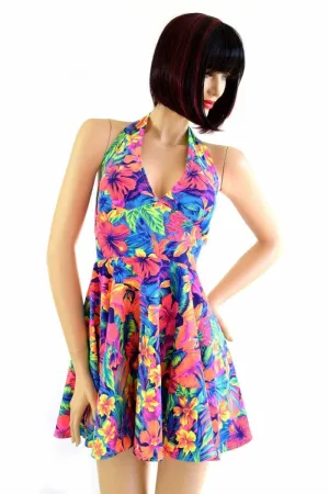 Tahitian Floral Halter Skater Dress