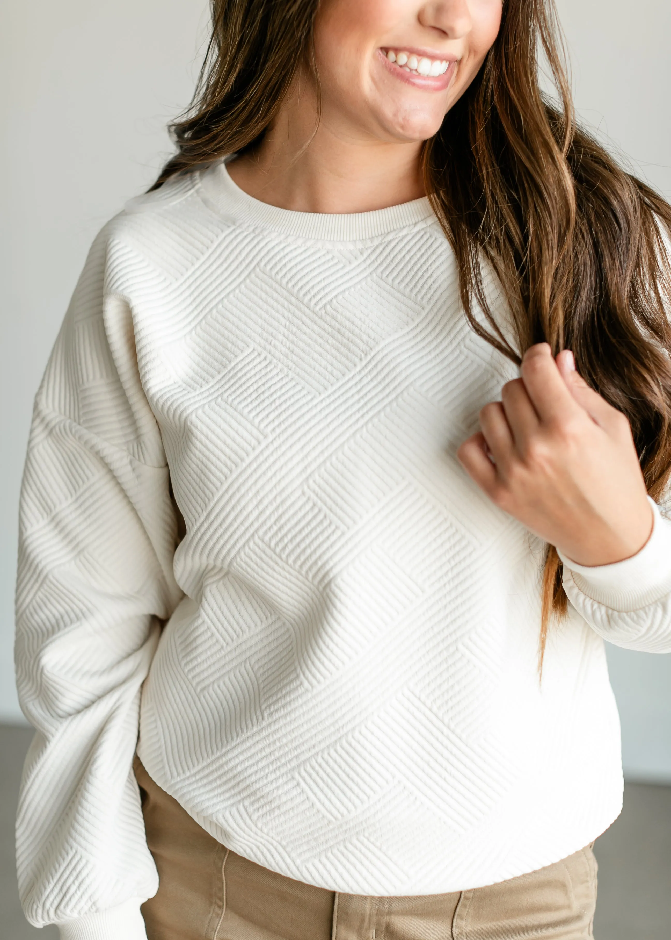 Textured Cream Knit Crewneck Top - FINAL SALE