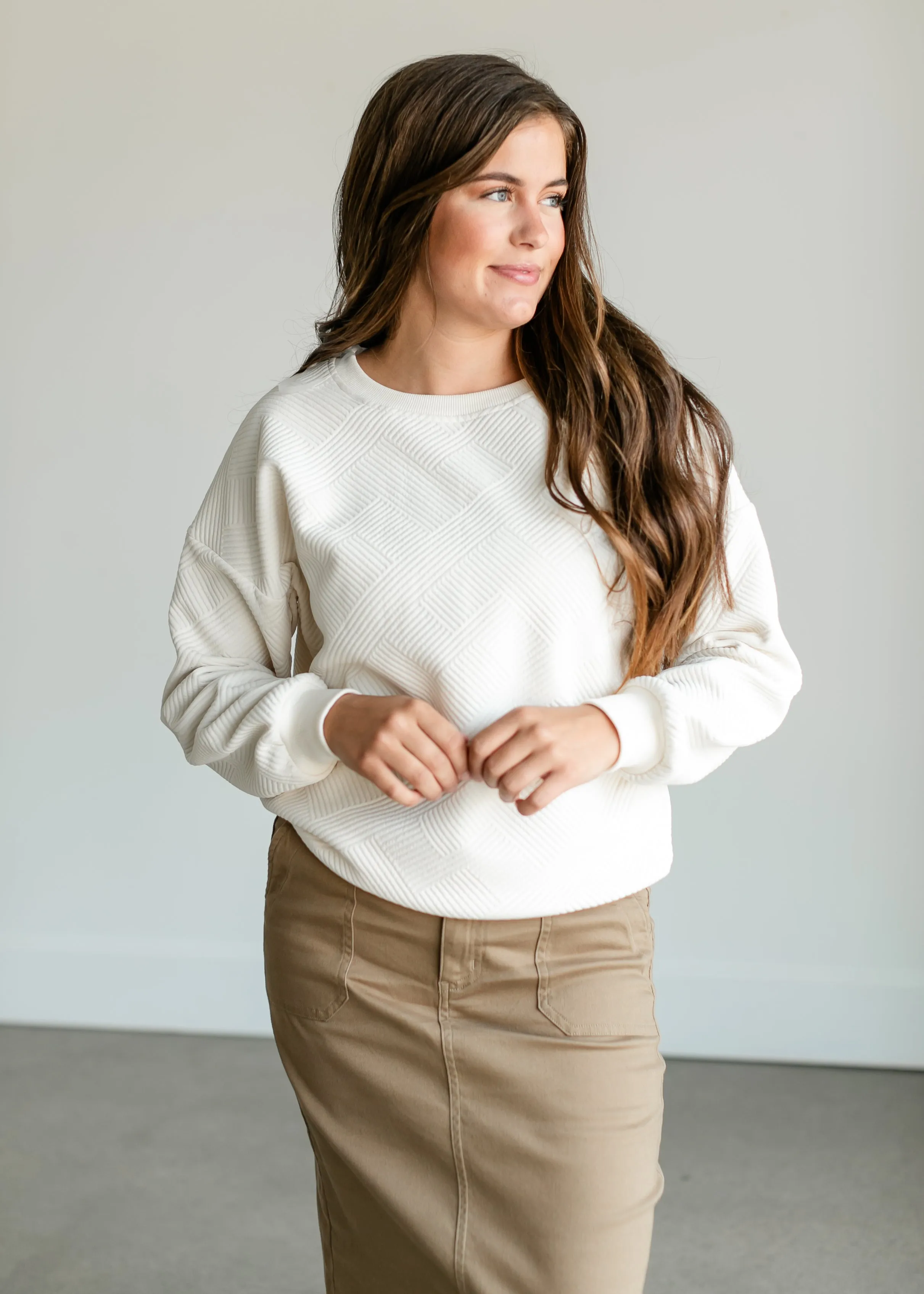 Textured Cream Knit Crewneck Top - FINAL SALE