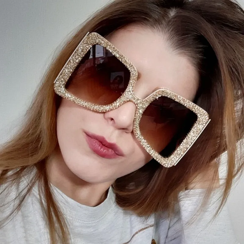 Trendy Big Frame Bling Sunglasses