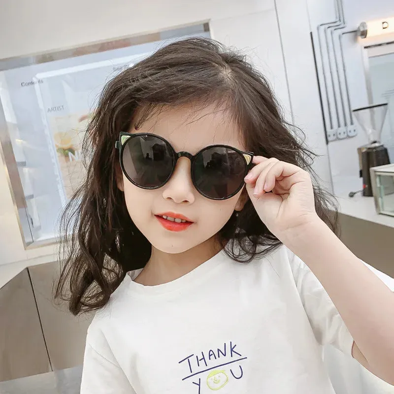 Trendy Cute Childrens' Sunglasses Vintage Round Ultralight Cat Ear Sun Glasses Outdoor Travel UV400 Sunshades Goggles for Kids