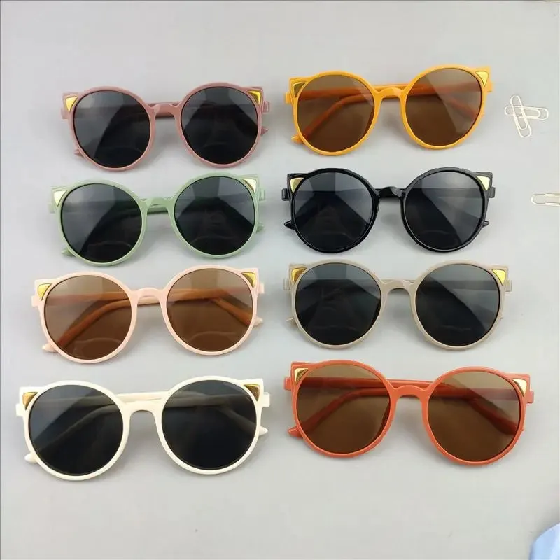 Trendy Cute Childrens' Sunglasses Vintage Round Ultralight Cat Ear Sun Glasses Outdoor Travel UV400 Sunshades Goggles for Kids