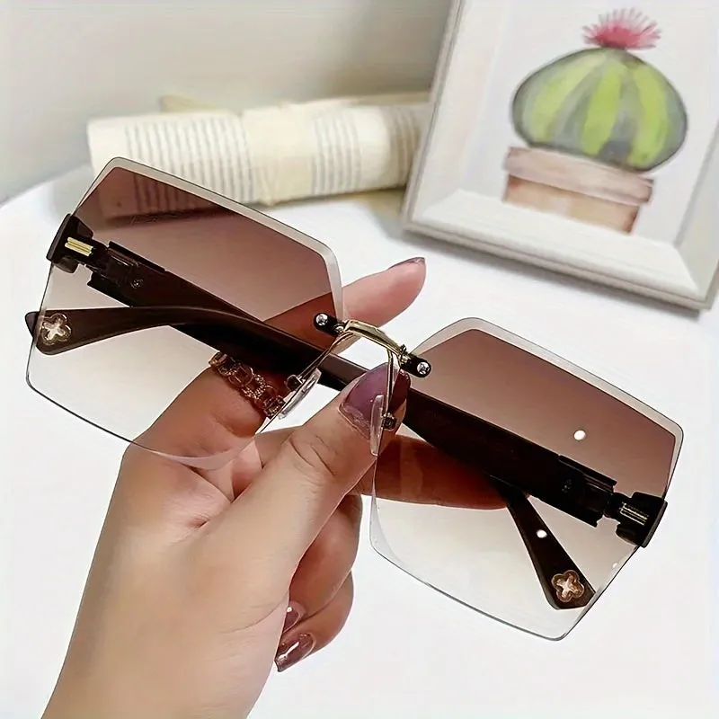 Trendy Fashion Unisex Rimless Oversized Trendy UV Protection Sunglasses