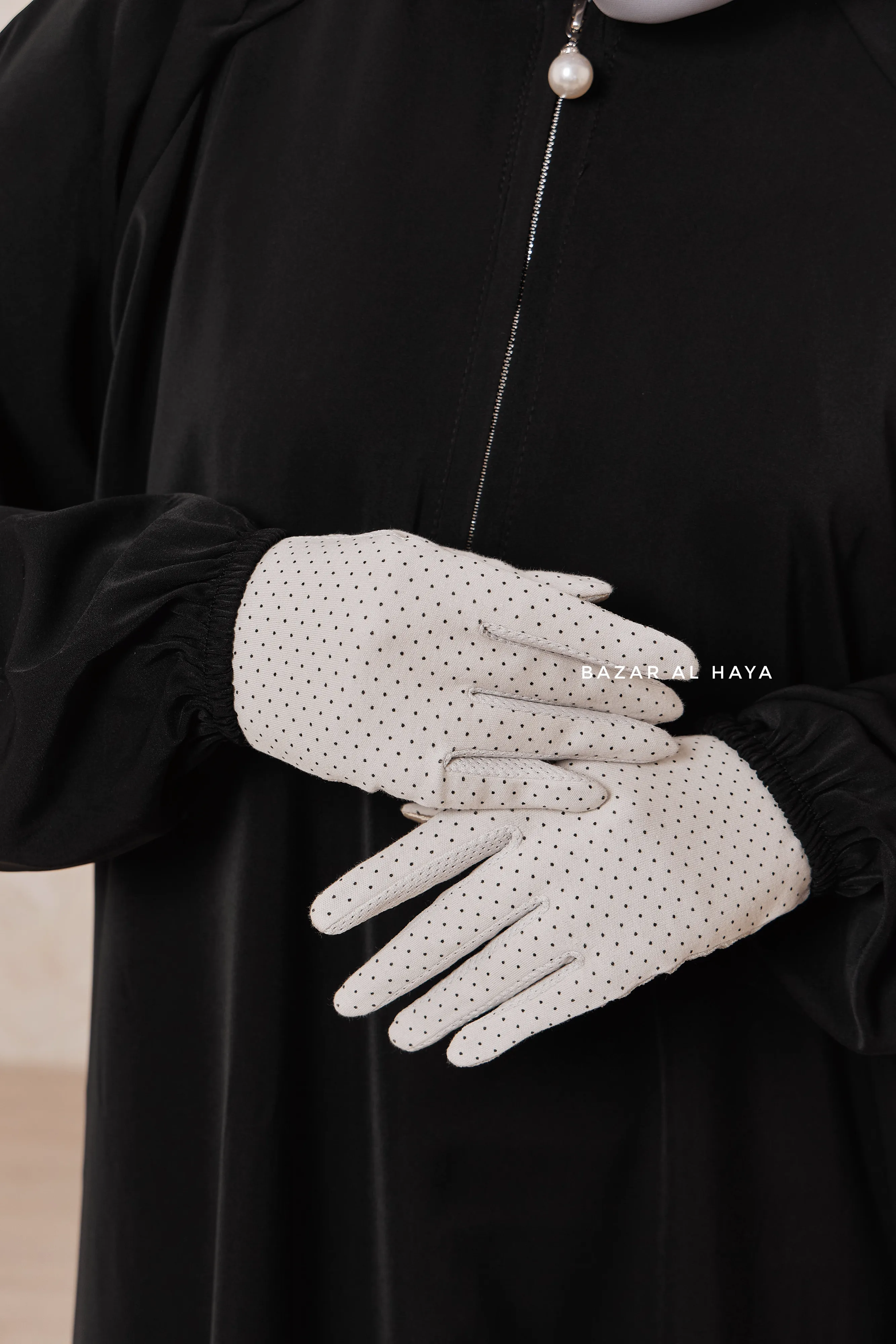 White Touch Screen Dotted Long Gloves - One Size