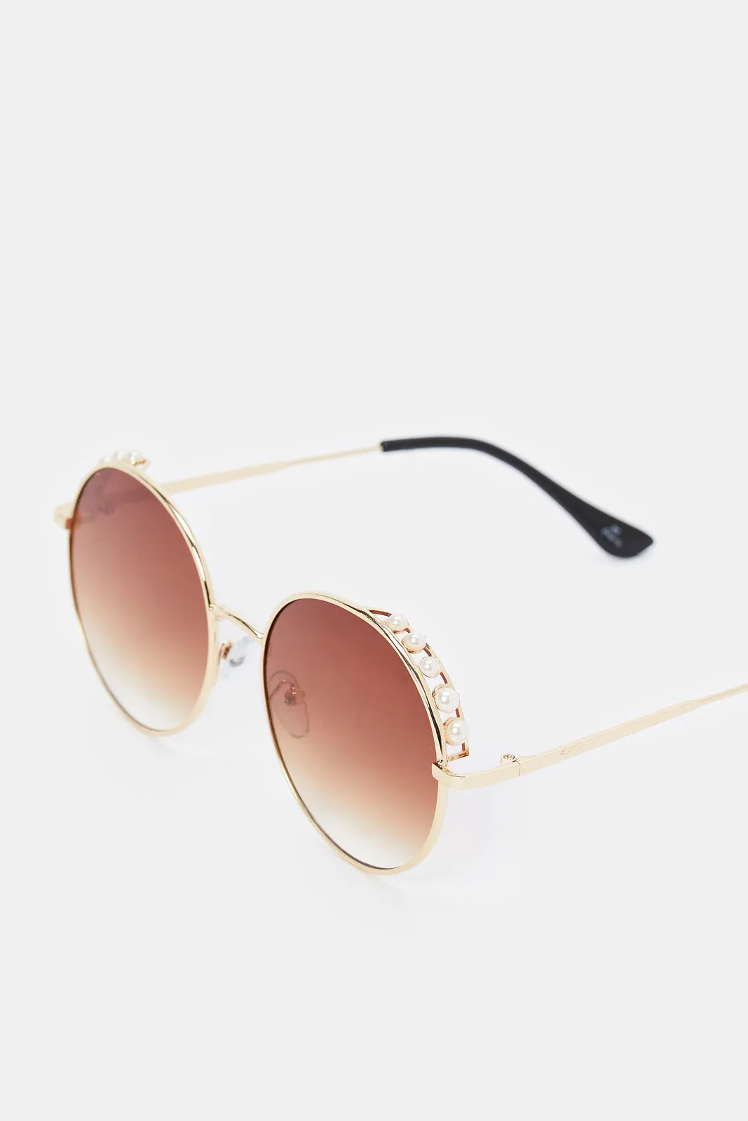 Women Gold Full Rim Round Sunglasses