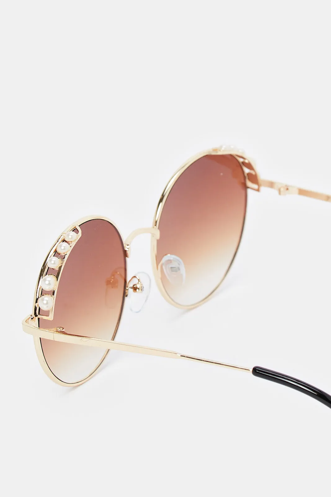 Women Gold Full Rim Round Sunglasses