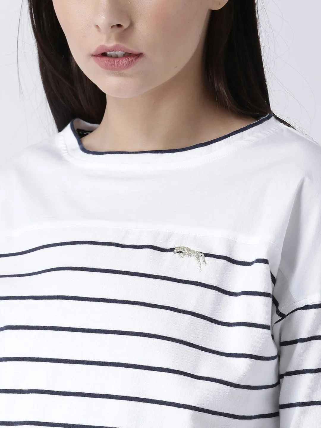 Women Round Neck White T-shirt