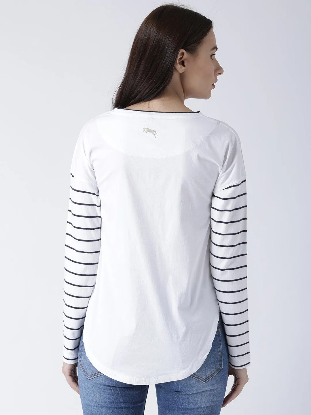 Women Round Neck White T-shirt