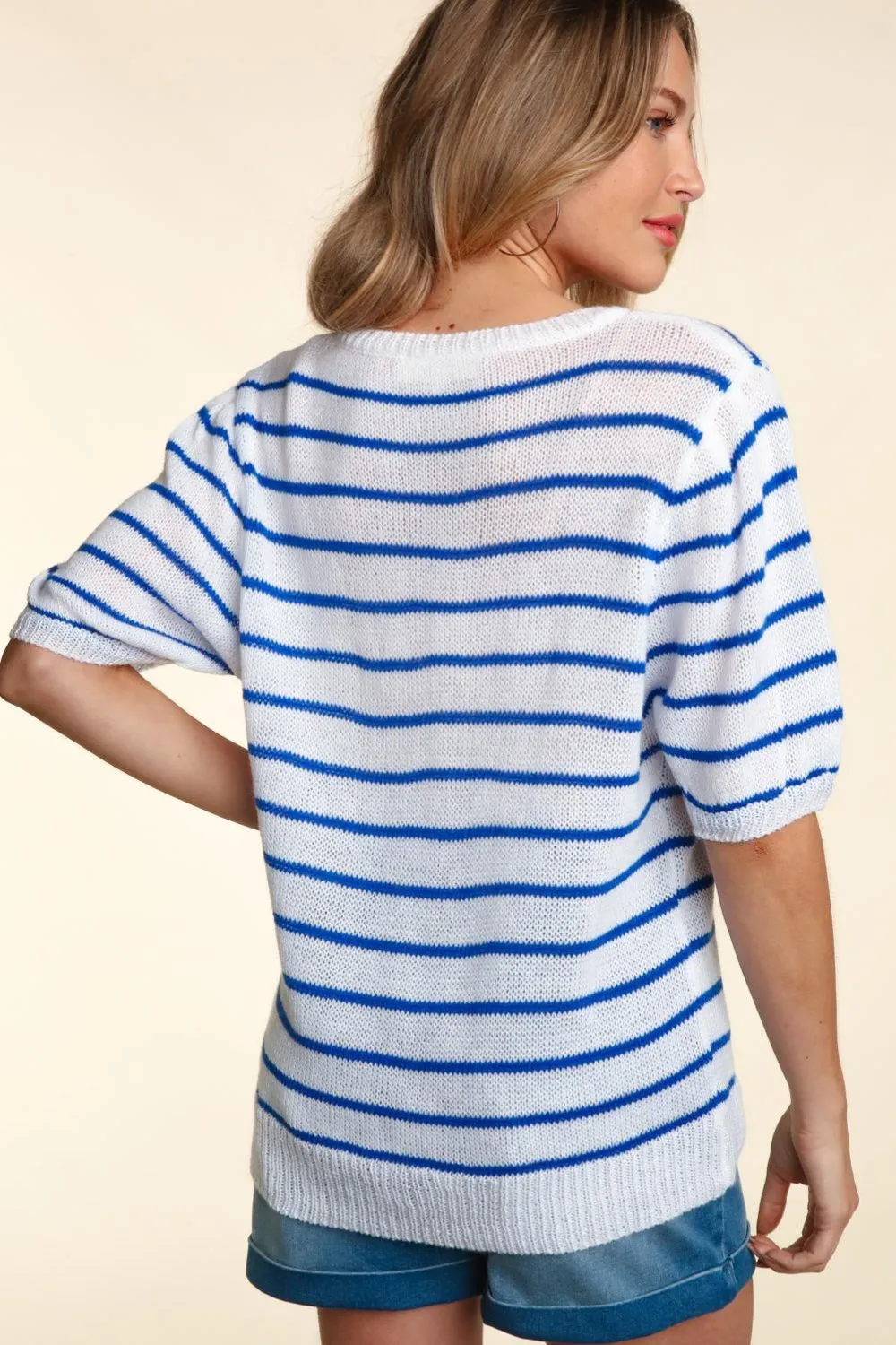 Women's Haptics Letter Embroidery Striped Knit Top