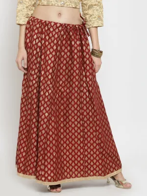 Women'S Maroon Printed Rayon Flared Skirt