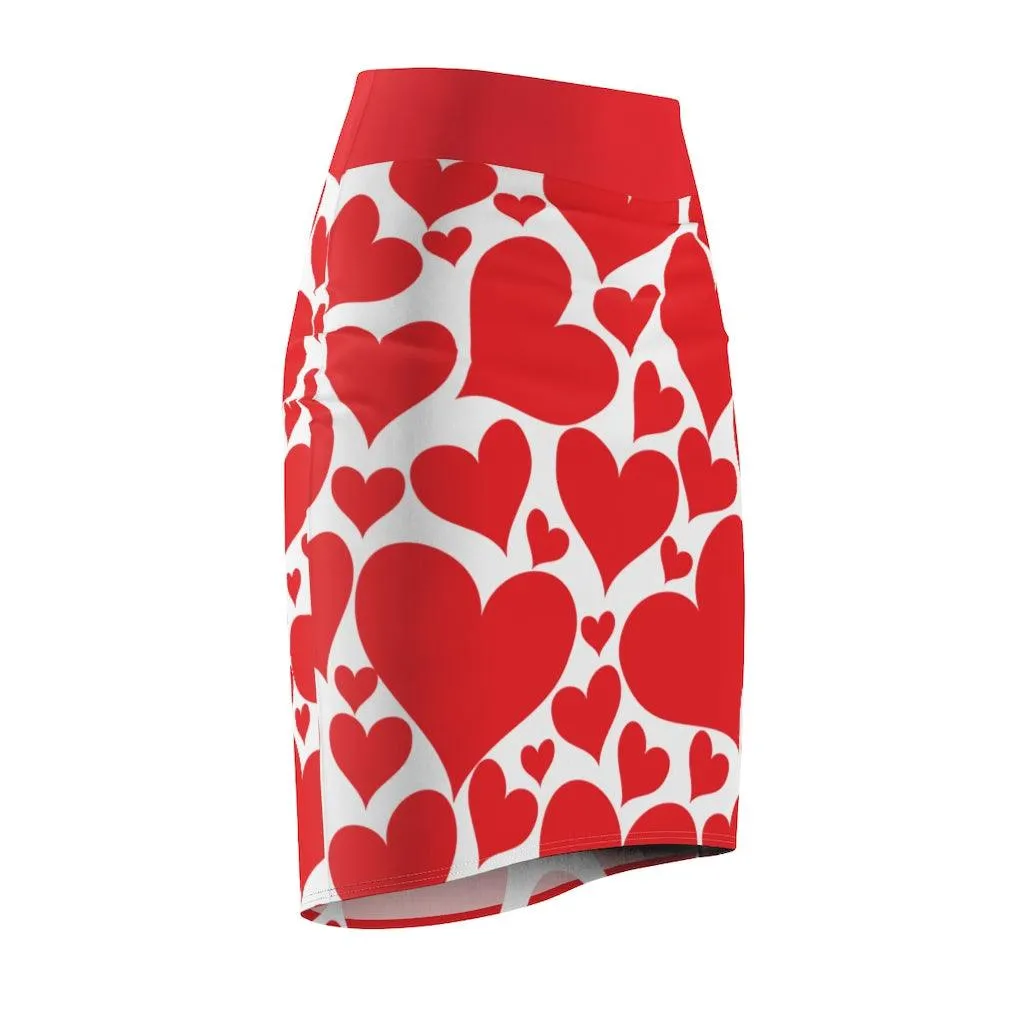 Womens Pencil Mini Skirt, Love Red Hearts, S867849