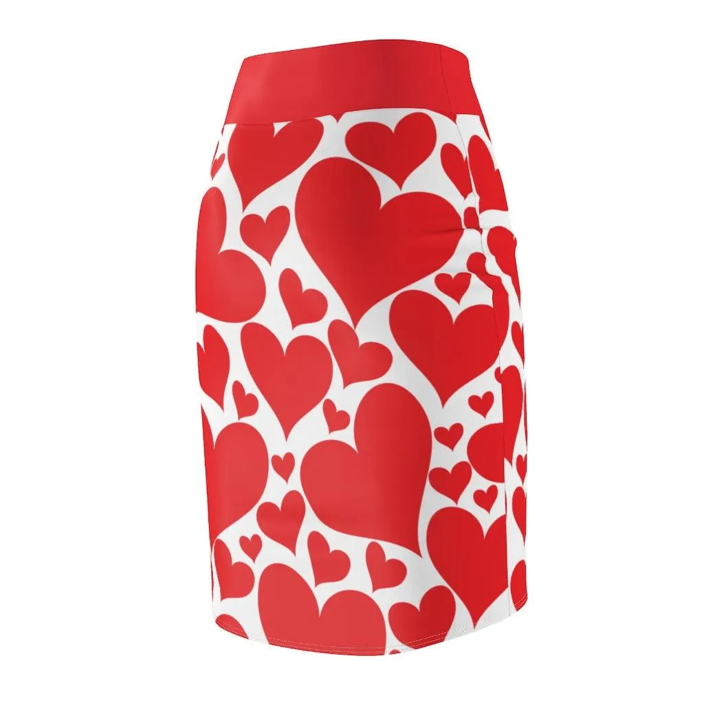 Womens Pencil Mini Skirt, Love Red Hearts, S867849