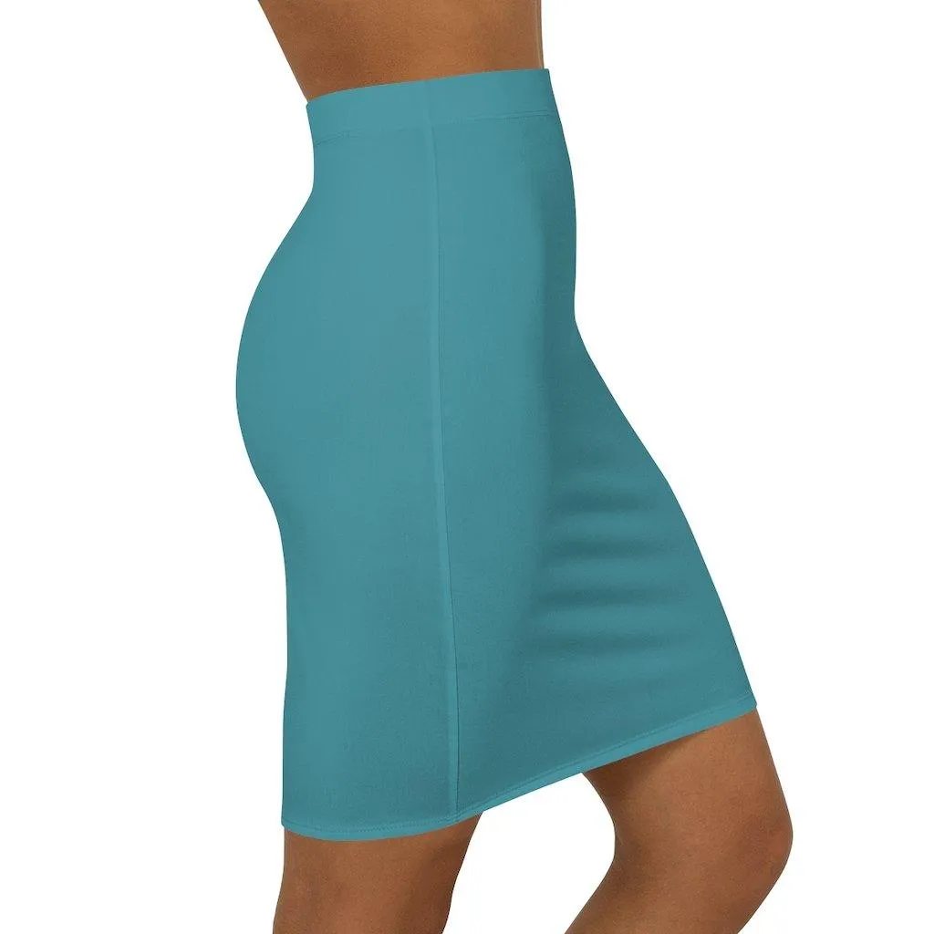 Womens Pencil Skirt, Aqua Green Stretch Mini