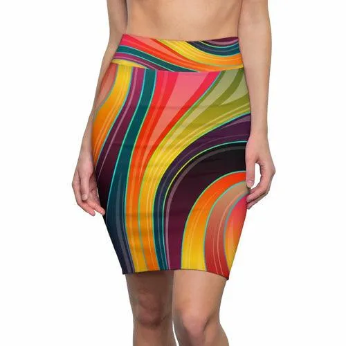 Womens Skirt, Multicolor Abstract Swirl Style Skirt